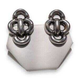 Vintage Dufoe Silver Tone Modernist Knot Scew Back Earrings MCM 50s